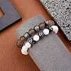 Natural Grey Agate Round Beaded Stretch Bracelet BJEW-SW00077-11-4