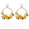 Ring with Flower Alloy & Rhinestone & Polymer Clay Stud Dangle Earrings FS-WGDD86E-01-1