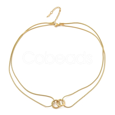 304 Stainless Steel Double Layer Snake Chain 2-Ring Link Necklaces NJEW-R017-01G-1