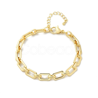 Brass Rectangle Link Chain Bracelets for Women Men BJEW-K273-08G-1
