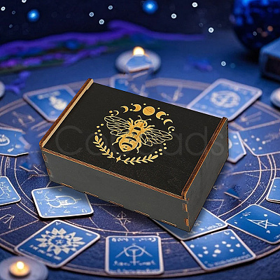 Rectangle Engraved Plywood Wooden Tarot Storage Boxes with Sliding Lid CON-WH20008-10C-1