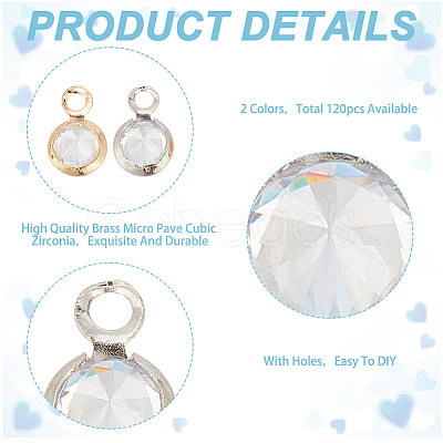 120Pcs 2 Colors Brass Micro Pave Cubic Zirconia Charms FIND-HY0003-62-1