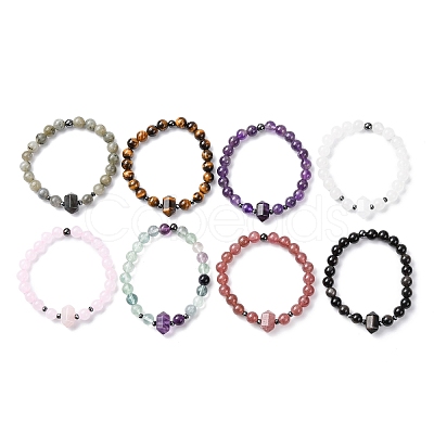 Natural Mixed Gemstone Beaded Stretch Bracelet for Women BJEW-A145-01-1