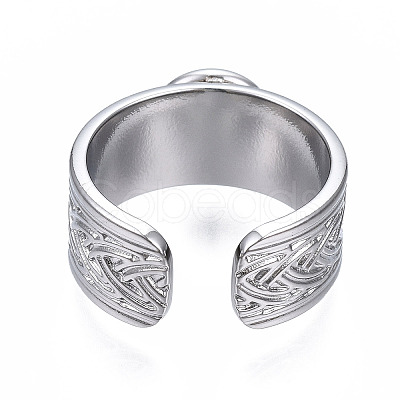 304 Stainless Steel Open Cuff Finger Ring Cabochon Settings STAS-T060-05-M-1