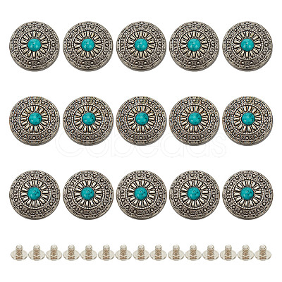 15Pcs 1-Hole Alloy & Plastic Beads Buttons BUTT-HY0001-11D-1