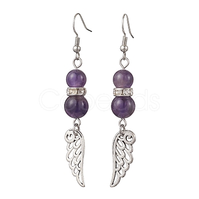 Natural Amethyst & Natural Green Aventurine & Natural Rose Quartz Wing Dangle Earrings EJEW-TA00684-1