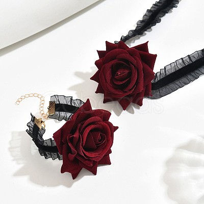 Cloth Rose Lace Choker Necklaces & Bracelets Sets FS-WG6DFA9-01-1