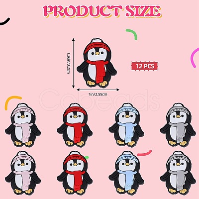 12Pcs 4 Colors Christmas Themed Food Grade Eco-Friendly Silicone Focal Beads SIL-SZ0001-15-1
