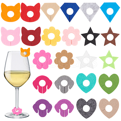 BENECREAT 24Pcs 24 Styles Felt Wine Glass Charms AJEW-BC0004-23-1