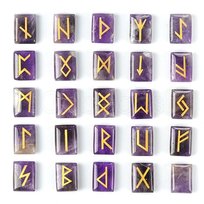 Rectangle Natural Amethyst Rune Stones PW-WG62729-04-1