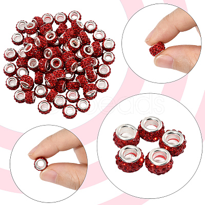 80Pcs Polymer Clay Rhinestone European Large Hole Beads with Silver Color Plated Brass Cores FPDL-LT0001-02A-1