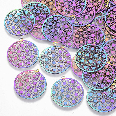 Ion Plating(IP) 201 Stainless Steel Filigree Pendants X-STAS-R102-09-1