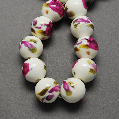 Floral Printed Porcelain Beads PORC-Q199-8mm-09-1