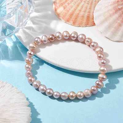 Natural Cultured Freshwater Pearl Potato Beaded Stretch Bracelets BJEW-JB10211-1