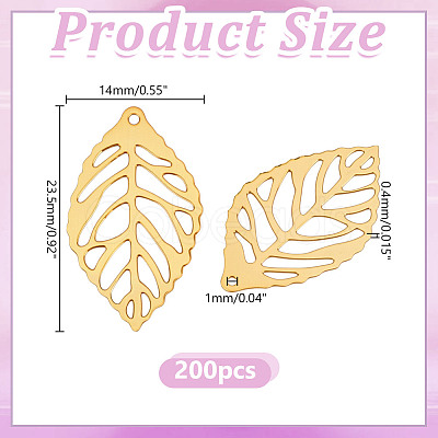 200Pcs Leaf Iron Pendants KK-HY0004-24-1