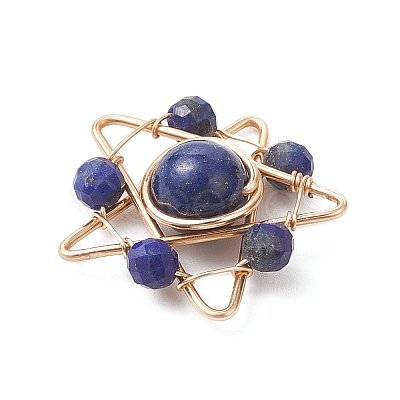 Dyed Natural Lapis Lazuli Copper Wire Wrapped Pendants PALLOY-TA00368-03-1