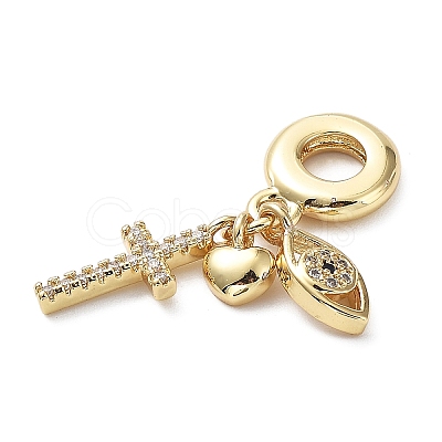 Rack Plating Eco-Friendly Brass Pave Clear Cubic Zirconia European Dangle Charms KK-M256-03G-1