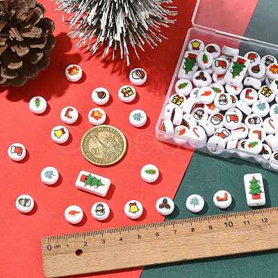 112Pcs 14 Styles Christmas Printed Opaque Acrylic Beads OACR-FS0002-69-1