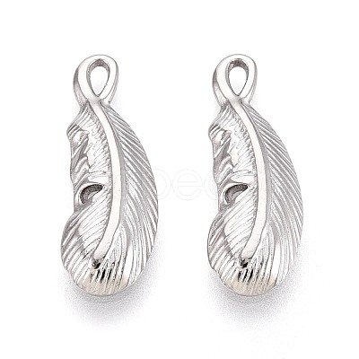 304 Stainless Steel Feather Pendants STAS-T067-48P-1