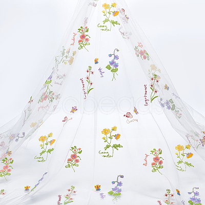 2 Yards Polyester Embroidery 3D Flower Mesh Fabrics DIY-WH0622-383A-1