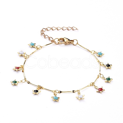 Star Brass Enamel Charm Bracelets X-BJEW-JB05221-02-1