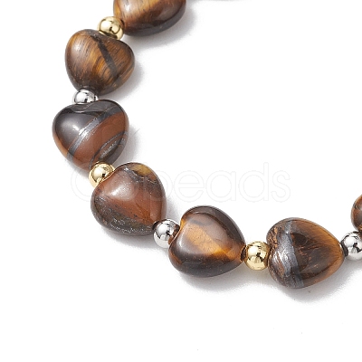Electroplate Non-magnetic Synthetic Hematite & Natural Gemstone Heart Beads Stretch Bracelets for Women BJEW-JB13447-1