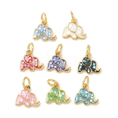 Rack Plating Brass & Shell Pendants KK-I357-07G-1
