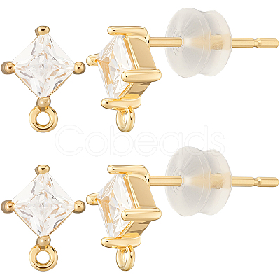 4 Pair Brass Micro Pave Cubic Zirconia Stud Earring Findings KK-BBC0020-01-1