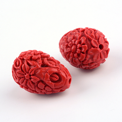 Carved Flower Cinnabar Beads CARL-Q004-53-1