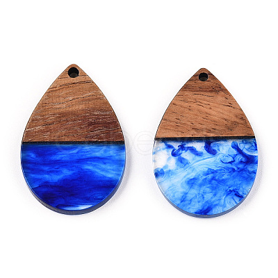 Transparent Resin & Walnut Wood Pendants RESI-N039-25B-1