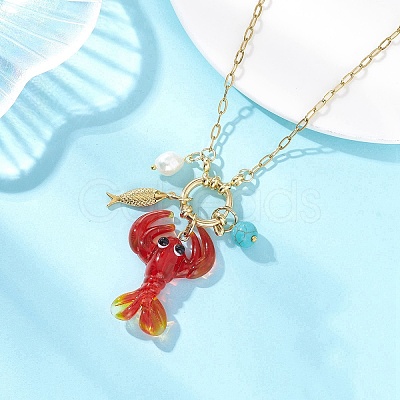 Handmade Lampwork Red Shrimp Pendant Nekclaces NJEW-JN05913-1
