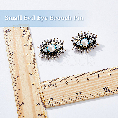 DICOSMETIC 2Pcs Plastic Pearl Eye Brooch with Glass Seed Beaded JEWB-DC0001-11-1