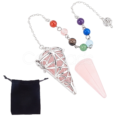 SUNNYCLUE Natural Rose Quartz Cone Dowsing Pendulums G-SC0002-22D-1