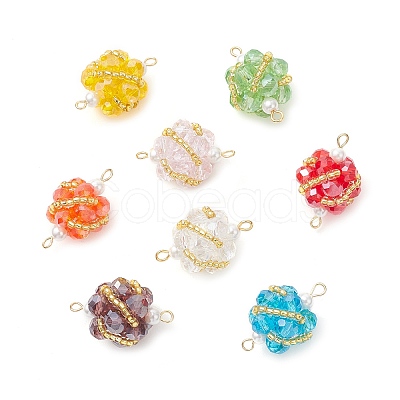 8Pcs 8 Colors Glass Beaded Round Sphere Links PALLOY-MZ00874-1