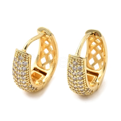 Brass Micro Pave Clear Cubic Zirconia Oval Hoop Earrings EJEW-F382-01G-1
