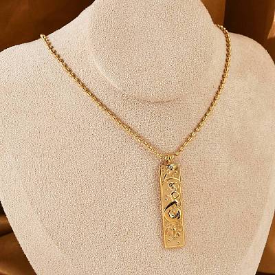 304 Stainless Steel Clear Cubic Zirconia Rectangle Constellation Pendant Necklaces for Women Men NJEW-S435-01G-J-1