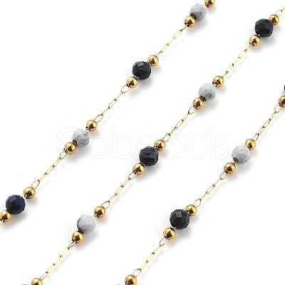 Sodalite & Howlite & 304 Stainless Steel Beads Link Chains CHS-K021-01G-02-1