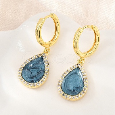 Brass Micro Pave Cubic Zirconia Hoop Dangle Earrings KK-CBA8324-11G-1