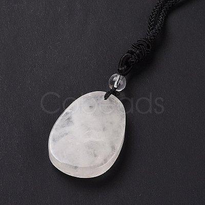 Adjustable Natural Quartz Crystal Teardrop with Spiral Pendant Necklace with Nylon Cord for Women NJEW-L171-04F-1