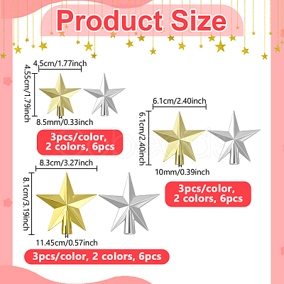 18Pcs 6 Styles Plastic Christmas Treetop Star Ornament AJEW-NB0008-02-1