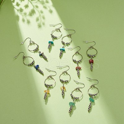 Gemstone Ring with Tassel Dangle Earrings EJEW-JE05052-1