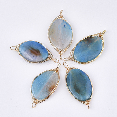 Natural Agate Wire Wrapped Links connectors G-S344-104B-1