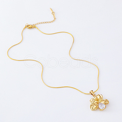 3Pcs Stainless Steel Crystal Rhinestone Flower Pendant Necklaces for Women LR1845-1