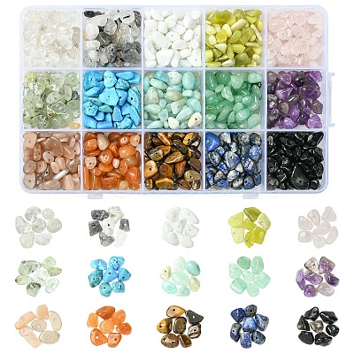 210g 14 Styles Natural Mixed Gemstone Chip Beads and 15g Opaque Glass Chip Beads Kits G-YW0002-37-1