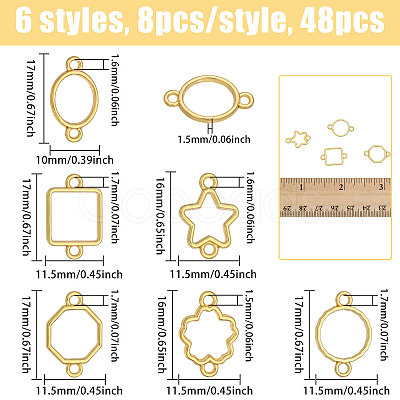 48Pcs 6 Styles Zinc Alloy Open Back Bezel Connector Charms FIND-CA0011-23-1