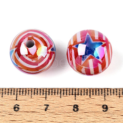 Independence Day Theme Printed Opaque Acrylic Beads MACR-T048-10B-1