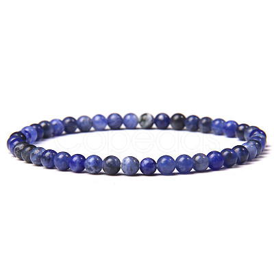 4mm Round Natural Sodalite Beads Bracelet for Men X-KG3069-26-1
