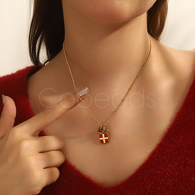 304 Stainless Steel Enamel & Rhinestone & Resin Christmas Pendant Necklaces for Women FS-WG85DFF-09-1