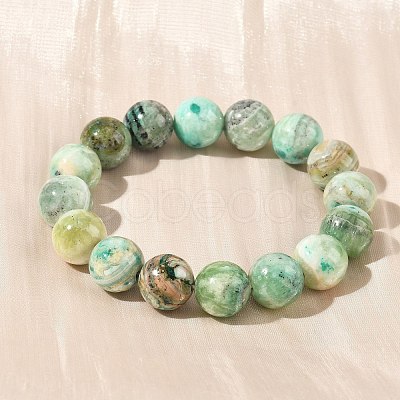 Natural Green Line Jasper Round Beaded Stretch Bracelets for Women BJEW-F535-02D-1