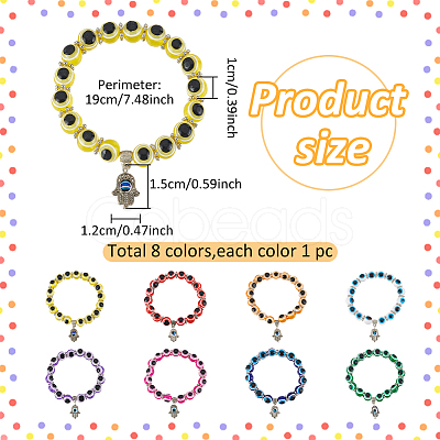 6Pcs 6 Colors Evil Eye Resin Beaded Stretch Bracelets Set with Hamsa Hand Charms BJEW-AN0001-66-1